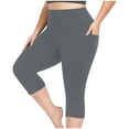 thumbnail image 3 of AnuYalue Capri Leggings for Women Tummy Control Knee Length Leggings Summer Cropped Pants Plus Size Quick Dry Fitness Capris with Pockets Dark Gray 3XL, 3 of 9