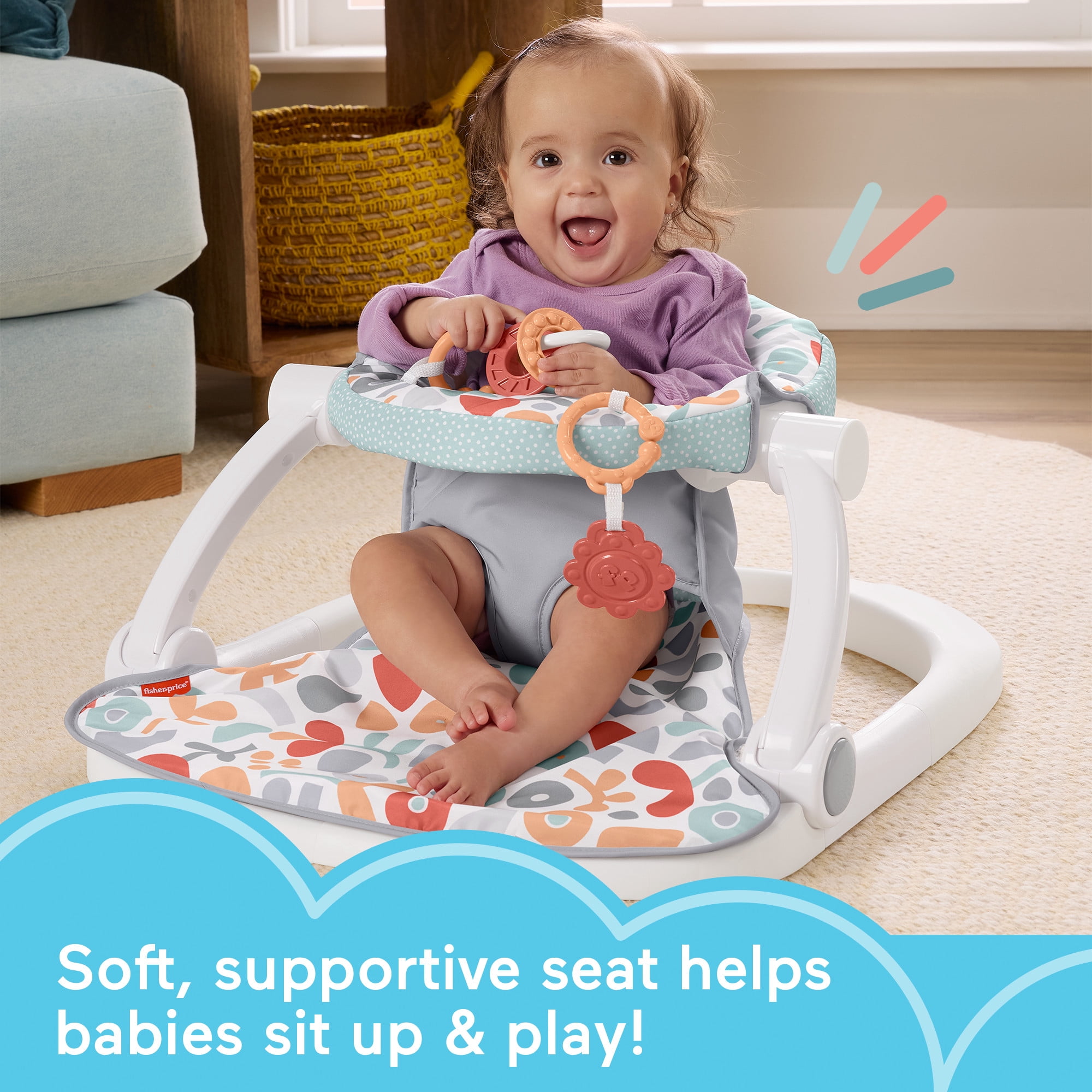Fisher-Price Sit-Me-up Floor Seat Portable Baby Infant Chair with Snack Tray and Toys, Fresh Floral