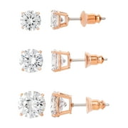 Believe by Brilliance Womens 14KT Gold Flash Plated Cubic Zirconia Round Earrings, 3 Pair Set