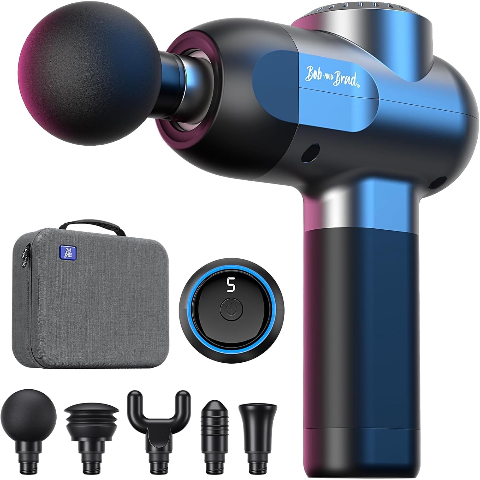 Bob and Brad Deep Tissue C2 Massage Gun with 5 Speeds and 5 Heads, Percussive Electric Back Massagers for Professional Athletes Home Gym Workout Recovery Pain Relief