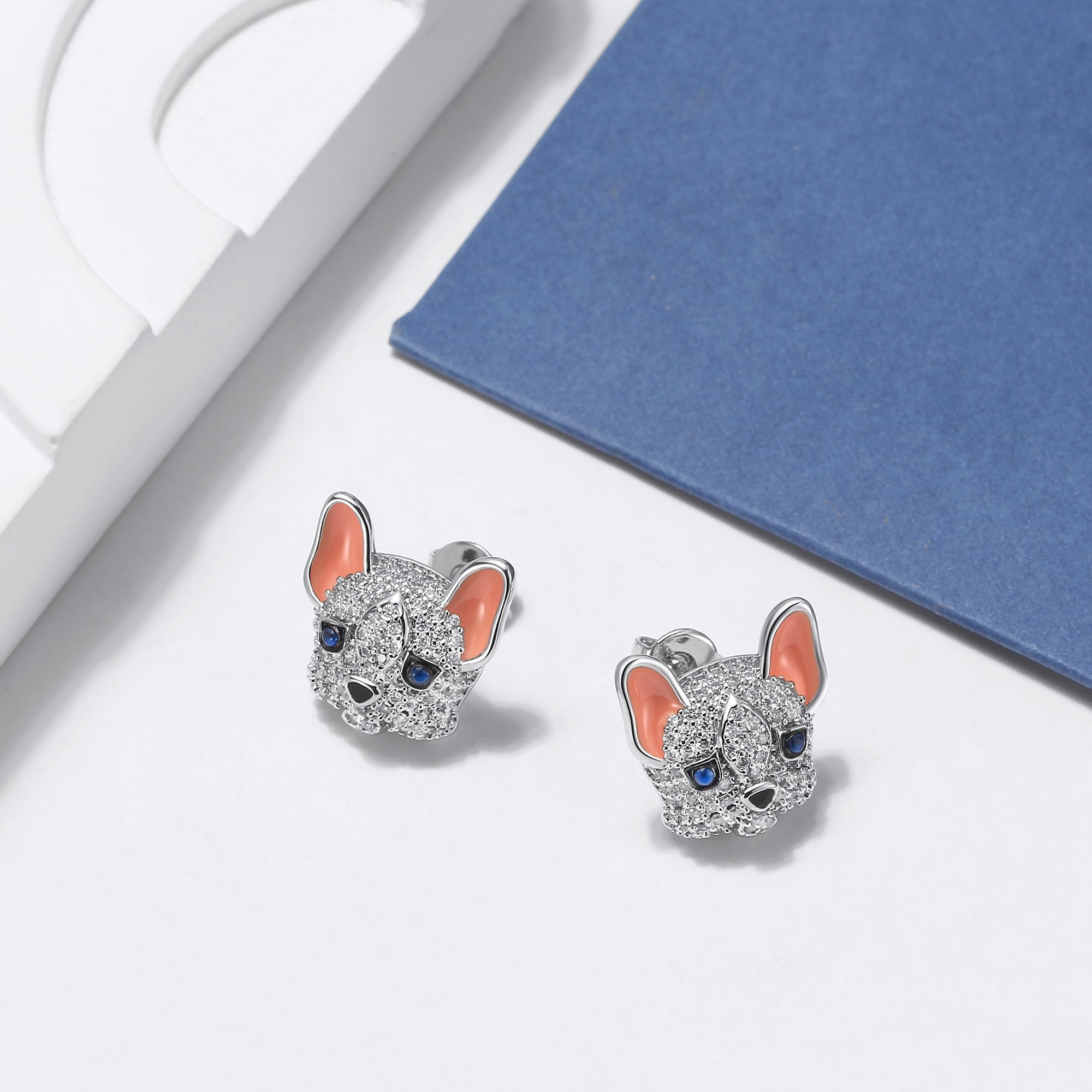 Frenchie Dog Stud Earrings for Women French Bulldog  Cubic Zirconia Ginger Lyne Collection