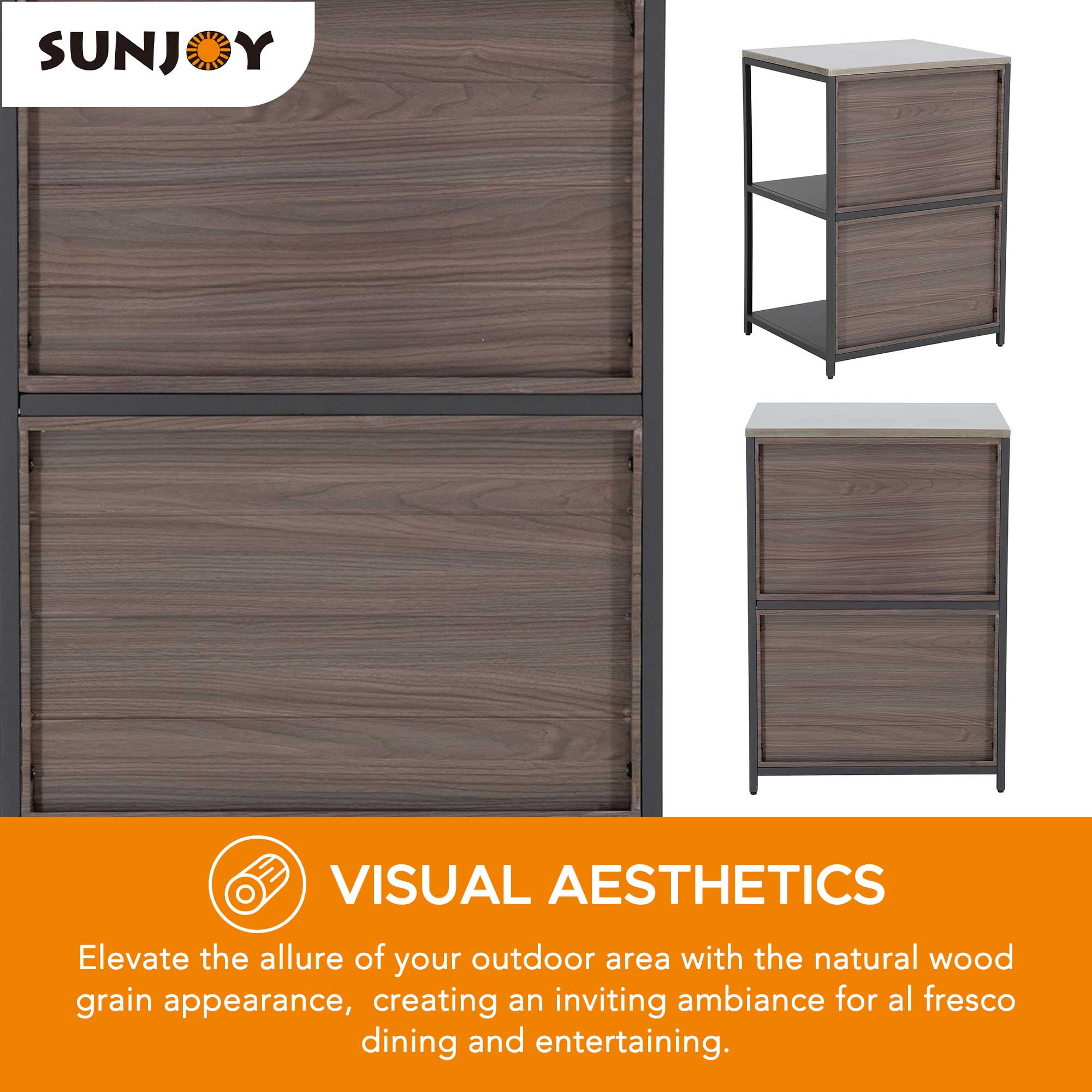Sunjoy 25 x 21 in. Stainless Steel Three-Tier Open Storage Shelf for Outdoor&Indoor Kitchen