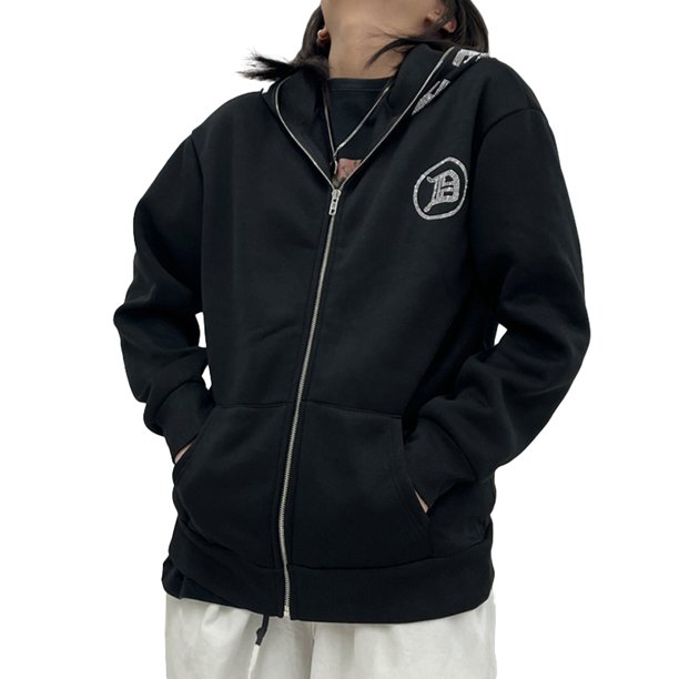 Full Zip Up Devil Horns Hoodie over Face Rhinestone Skeleton Jacket