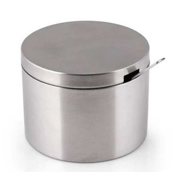 WE-POLUJ Stainless Steel Sugar Bowl Spoon Seasoning Jar Condiment Pot Spice Container Lid