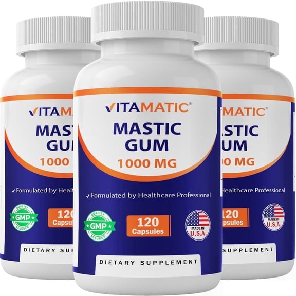 3 Pack - Vitamatic Mastic Gum 1000mg per Serving 120 Capsules