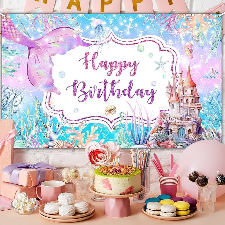 Mermaid Birthday Backdrop 7x5ft | Underwater Princess Party Decor | Vinyl Photo Background