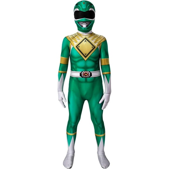 Guvpev Mighty Morphin Power Rangers Costume, Tommy Oliver Dress Up Costume, Halloween Superhero Cosplay Costume, 3D Spandex Bodysuit Jumpsuit Deluxe Zentai Onesie Outfit for Halloween Party Cosplay