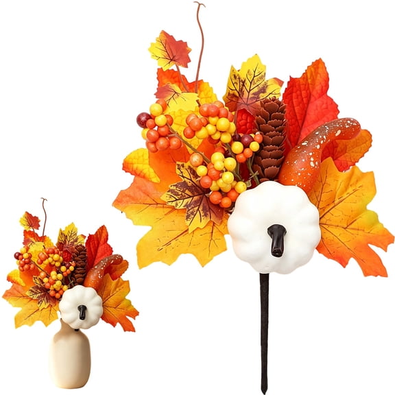 Clearance Under $1 Artificial Fall Pumpkin Branch with Maple Leaves and Berries for Thanksgiving Decor