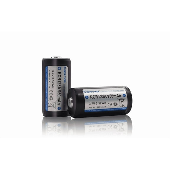 Keeppower RCR123A 16340 Protected Li-ion Battery Button-Top Rechargeable 3.7V 950mAh (2 Pack)