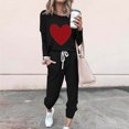 thumbnail image 2 of Pisexur Ensembles 2 Pcs pour Femmes Automne Tendance Imprimé Cœur Chandails en Molleton Col Rond Pantalons Jogger Survêtements Femmes Tenues 2 Pcs Décontractées Surdimensionnées pour Entraînement Voyage Vacances, 2 of 4