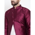 thumbnail image 2 of eloria Men's Indian Traditional White & Maroon Silk Blend Kurta with Churidar Pyjama and jacket Set, 2 of 7