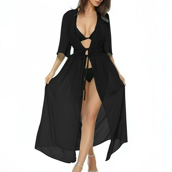 Cover Ups for Swimwear Women Lace Tie Front Swim Suit Coverup Short Sleeve Beach Long Dress Bathing Suit Cover Up