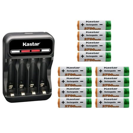Image of Kastar 12-Pack AA 1.2V 22700mAh Ni-MH Battery and CMH4 Smart USB Charger Compatible with Camera Flash Flashlight Electric Toothbrush mouse Remote Control Radio Phone Electric Toy Microphone Headset
