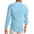 thumbnail image 6 of COSFO Casual Shirts for Men Crew Neck Blue Long Sleeve Button Solid Cocoon Oversized Tshirts for Men, 6 of 9