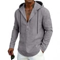 thumbnail image 2 of Maean Mens Cotton Linen Shirts with Hoodie Long Sleeve Button Neck Shirt Fashion Casual Vacation Tops, 2 of 7
