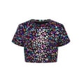 thumbnail image 3 of Haitryli Girls Glittery Crop Tops Jazz Dance Performance Dancewear Modern Steeetwear Round Neck Hip Hop Clothes Black 3-4, 3 of 7