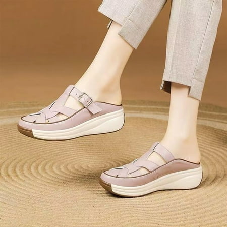 

Leesechin Womens Shoes Sandals Clearance Summer Outdoor Casual Thick Bottom Slope Heel One Stirrup Half Slippers Juniors Trends Comfortable Soft Bottom Poop Shoes Sandals
