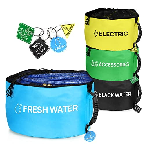 RV Hose Storage Bag of 4 Pack,Camper Accessories for Outside,Rubber Identification Tags for Fresh/Black Water Sewer Hoses Electrical Cords & Accessories RV Equipment Storage Utility Bag