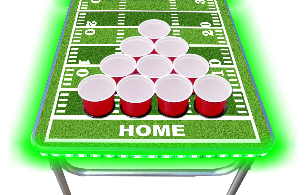 shamoluotuo 8-Foot Portable Beer Pong Table w/Optional Cup Holes & LED Lights Aluminum Adjustable Foldable Indoor Outdoor Tailgate Party Drinking Games Squad Game Play for Picnics Camping Trips 