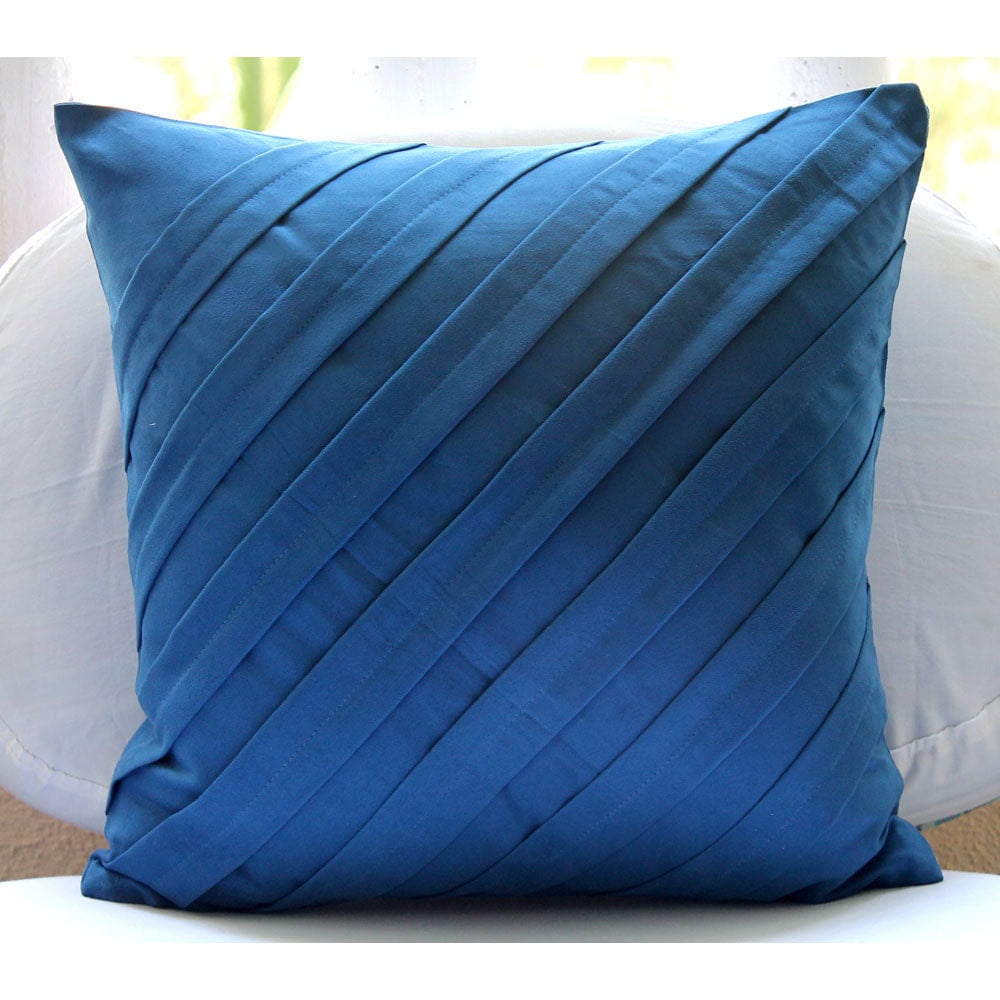 Throw Pillow Case, Blue Pillow Shams, Textured Pintucks Solid Color