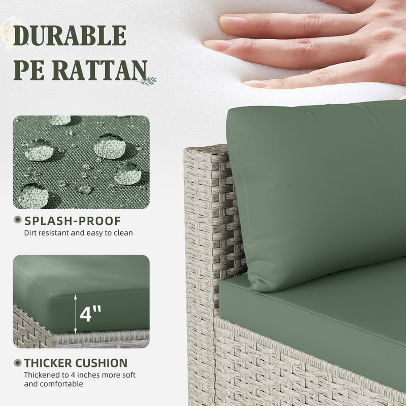 MRUAKA 7 Pieces Patio Conversation Set, Outdoor Sectional PE Rattan Wicker Furniture Seat,Light Green