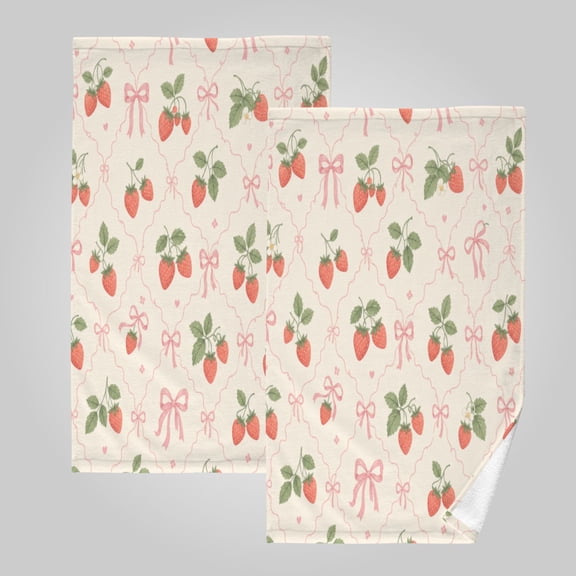 2 Pack 100% Cotton Towels Soft Absorbent Towel Set for Bathroom Beach Sports 16x28in Strawberry Ribbon Pattern