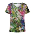 thumbnail image 4 of Hauts d'Été Grande Taille Femmes Décontracté Femmes Été Blouse Imprimée T-Shirts Décontractés Col en V Manches Courtes T-Shirts Hauts Col en V T-Shirt Femmes en Liquidation, 4 of 5
