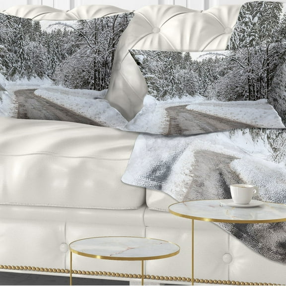 Designart Foggy Winter Road in Slovenia - Landscape Printed Throw Pillow - 12x20