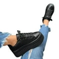 thumbnail image 4 of Women Shoes Solid Color Leather Round Toe Lace Up Platform Casual Shoes Black 6.5 platform shoes for women platform sneakers for women womens platform shoes, 4 of 5