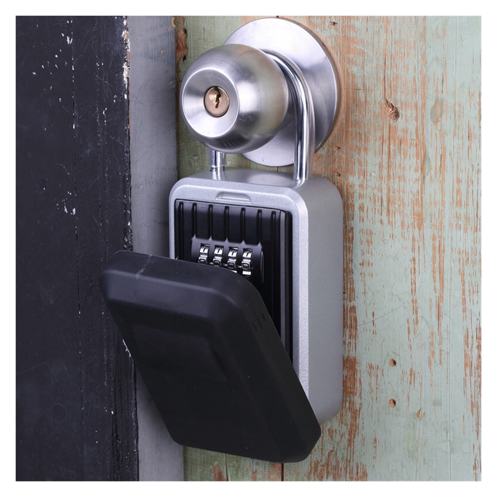 Wall Mount Key Safe Box , Lock 4 Digit Combination Password Security Locks Home Outdoor Key Safe Storage Alloy Door Handle Hook