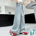thumbnail image 4 of Teen Girls Baggy Jeans Elastic High Waist Wide Leg Pants Trousers Teen Jeans for Little Girls 13-14 Years, 4 of 8