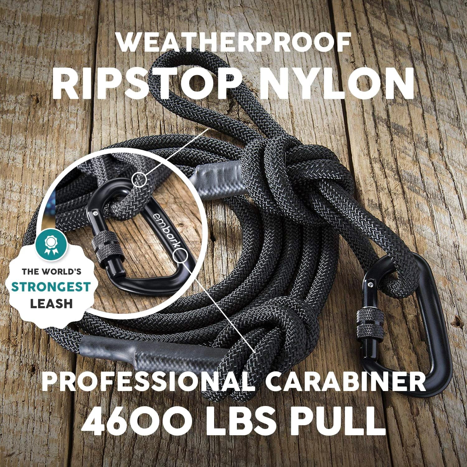 Adventure Pro Leash Climbing Rope and Carabiner Dog Leash | 6ft / Black