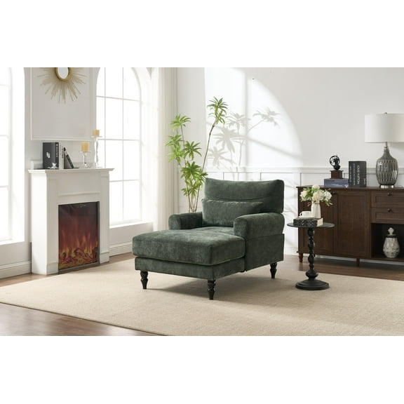 Chaise Lounge Indoor, Modern Upholstered Sleeper Chair and Sleeper Sofa for Living Room, Small Space, Green