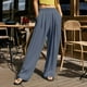 thumbnail image 2 of WILLBEST Pantalones Casuales de Mujer con Cintura Alta y Pierna Ancha para Uso Diario, Actividades al Aire Libre y Comodidad En el Hogar con Un Diseño Arrugado Único. Extra Grande, 2 of 4