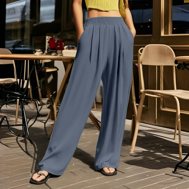 WILLBEST Pantalones Casuales de Mujer con Cintura Alta y Pierna Ancha para Uso Diario, Actividades al Aire Libre y Comodidad En el Hogar con Un Diseño Arrugado Único. Chica