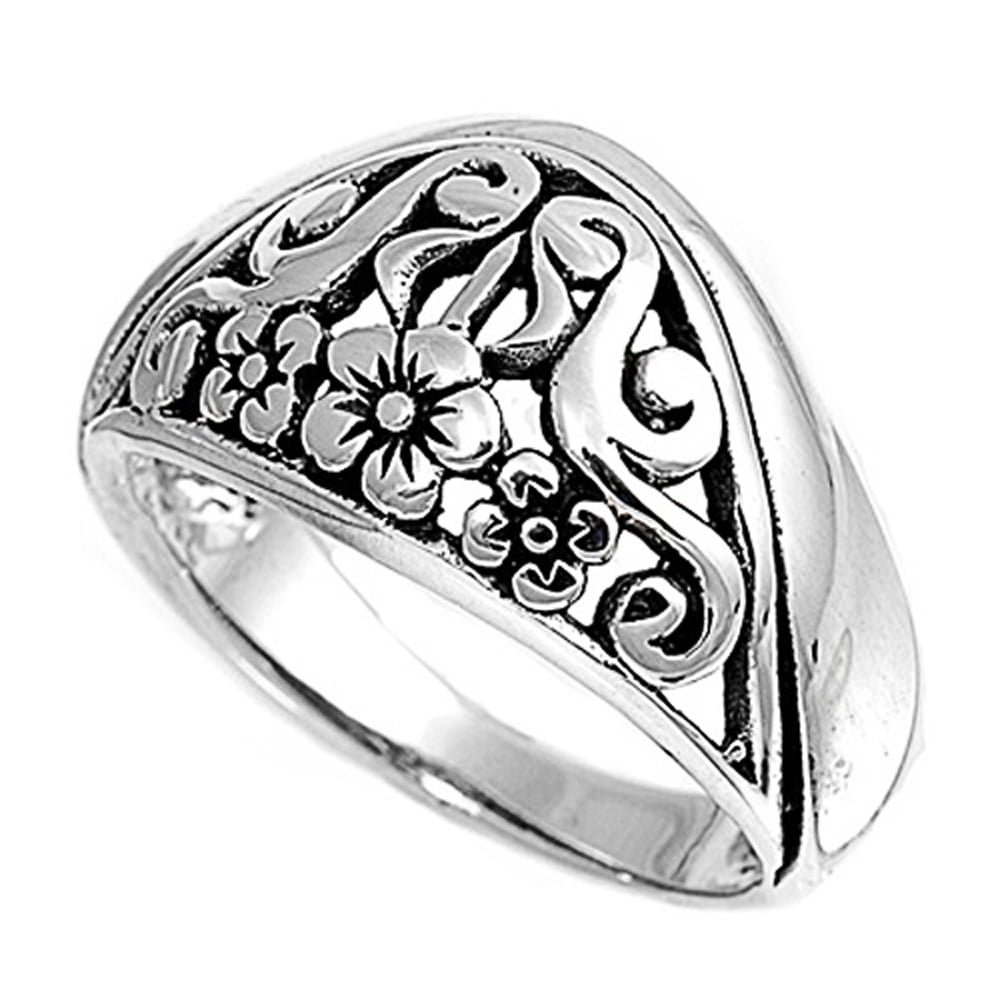 Sterling Silver Plumeria Ring 12mm ( Size 4 to 11)