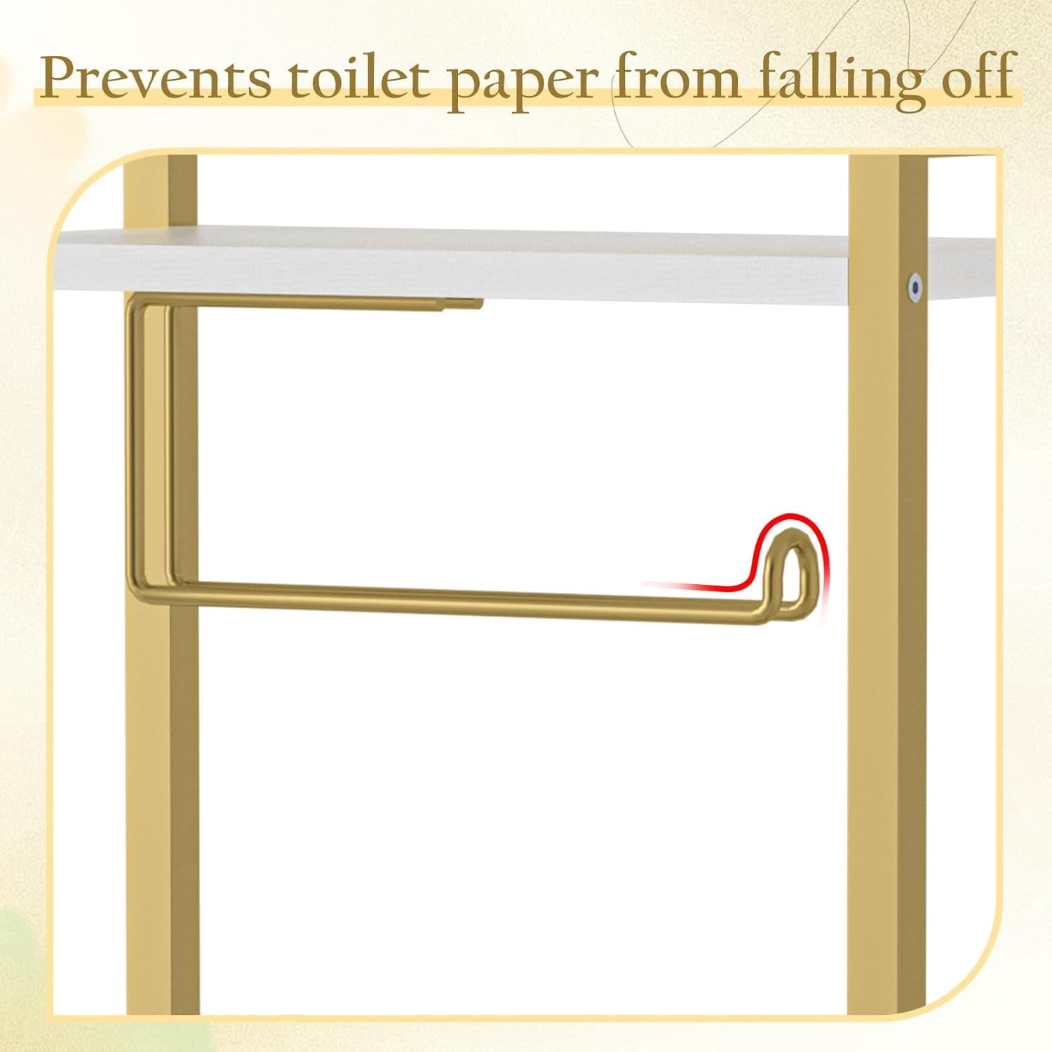 Freestanding Toilet Paper Holder with Storage Shelf - Gold Metal Frame Organizer for Bathroom Tissues and