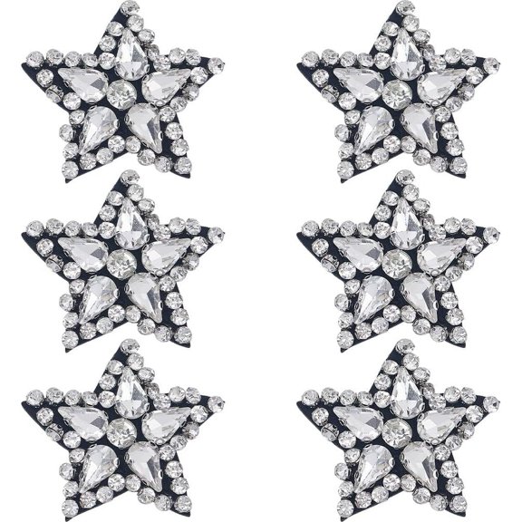 6Pcs Rhinestone Star Applique Patches Pearl Beaded Decorative Sew on Embroidery Patch Badge