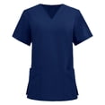 thumbnail image 2 of NIEWTR Solid V Neck Scrub Tops for Women Breathable Nurse Work Shirts Solid Color Tees with Pockets(Navy,L), 2 of 5