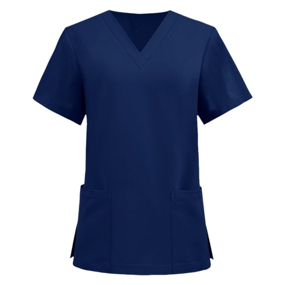 felwors Womens Scrub Tops Summer Casual Solid Color Short Sleeve V Neck Nurse Uniform Work Blouse Loose Workout Pullover Shirt (Navy, M)