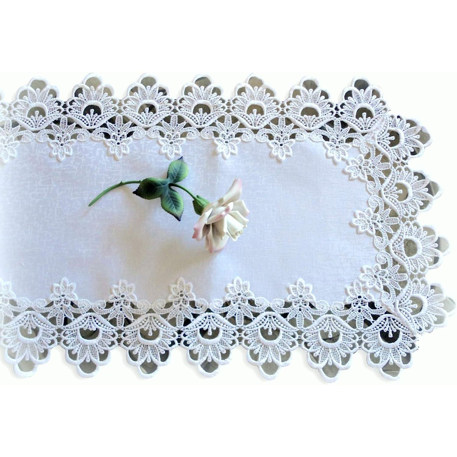 Lace Dresser Scarf Table Runner White Flower European Doily 36