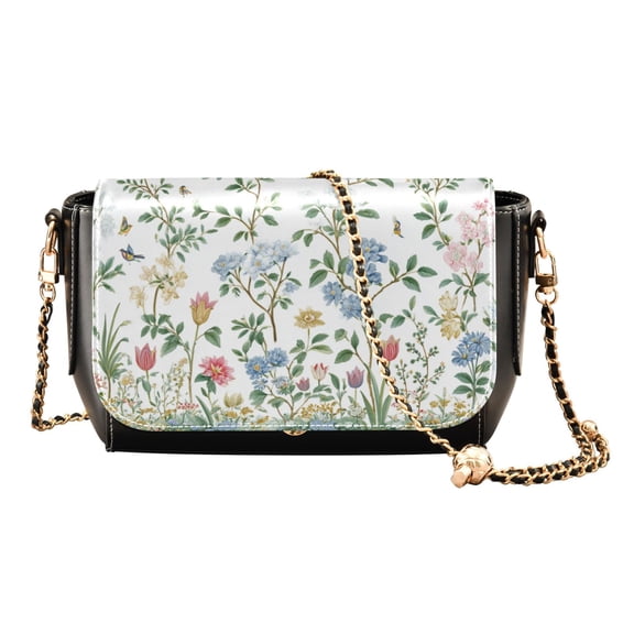 Leather Clamshell Crossbody Bag 10.4x5.5x3.7Inch Women's Crossbody Handbags Shoulder Purse Bank Card Bag Cash Bag Key Bag Beautiful Flowers and Hummingbirds