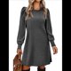 thumbnail image 3 of Vestido de Punto para Mujer con Mangas Abullonadas, Cuello Redondo, Informal, para Otoño e Invierno Gris M, 3 of 6