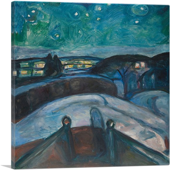 ARTCANVAS Nuit Étoilée 1922 Impression sur Toile par Edvard Munch - Taille : 26 Pouces x 26 Pouces (1.50 Pouces de Profondeur)