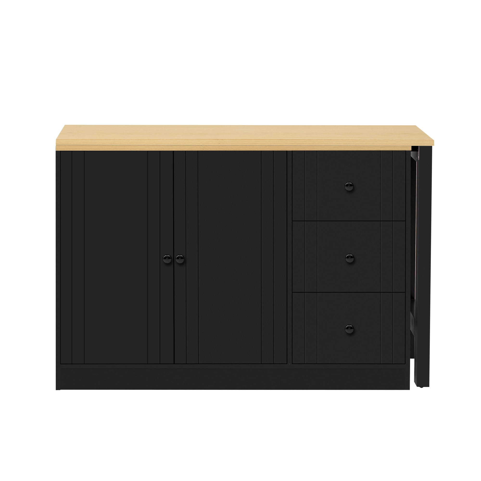 89.7" Wooden Sideboard with Extendable Table, Multifunctional Storage Cabinet with 2 Doors and 3 Drawers, for Living Room, Study, Foyer and Kitchen
