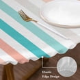 thumbnail image 3 of Aqua Teal Stripe Round Tablecloth, Fitted Table Cover with Elastic for 36"-44" Round Tables, Geometric Grey White Vertical Striped Table Cloth Outdoor Indoor Dinning Party Waterproof Tablecloths, 3 of 7