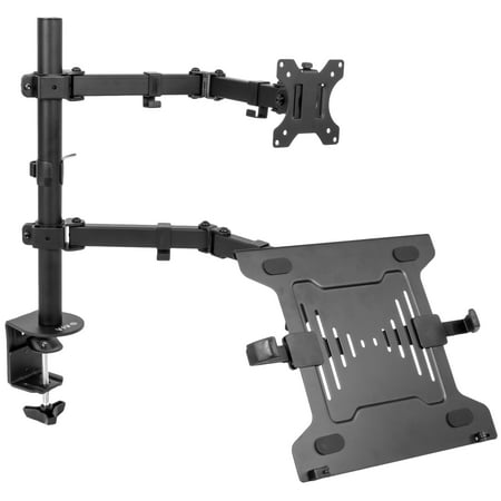 Double Arm Desk Mount - VIVO Full Motion Monitor + Laptop Desk Mount Double Center Arm Joint VESA Stand | Fits 13