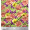 thumbnail image 1 of Soimoi Green Silk Fabric Leaves & Peony Floral Printed Fabric 1 Yard 42 Inch Wide, 1 of 1