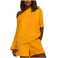 thumbnail image 1 of AherBiu Short Jumpsuits for Women Summer Casual Loose Short Sleeve Rompers One-Shoulder Sweat Overalls, 1 of 6