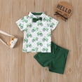 thumbnail image 2 of Tisuna Kids Gentleman Outfit Sets For Boys Cartoon Car Print Short Sleeve Button Down Shirts And Shorts Set Handsome Soft Infant Toddler Boys Formal Outfits Size 6-12 Months Green, 2 of 8